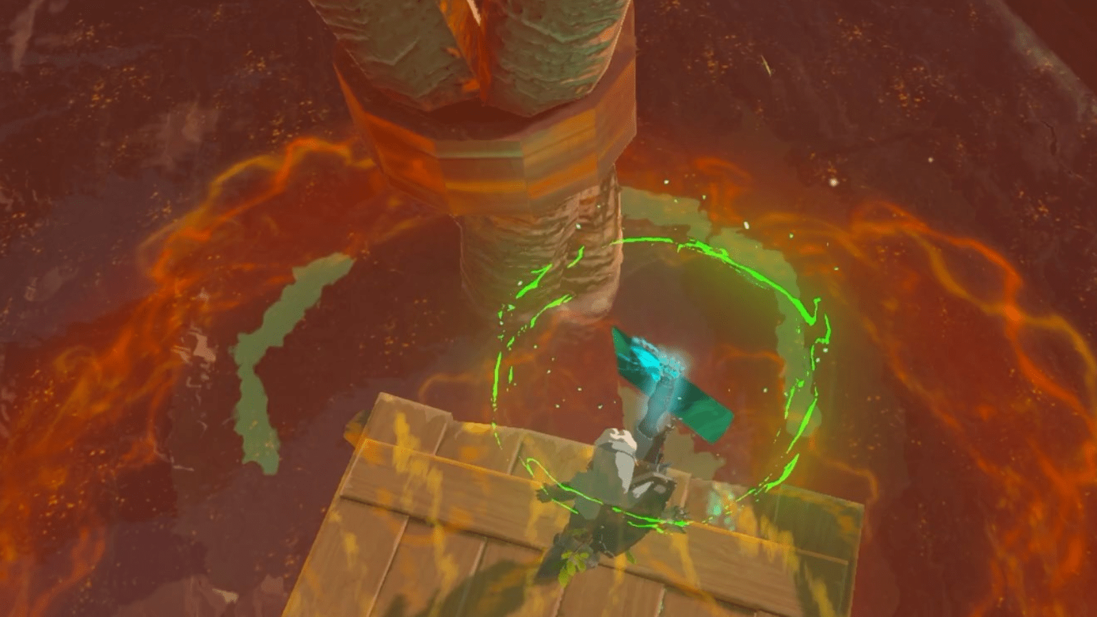 Link standing on a wooden platform floating in the water inside the Lurelin Village’s inn during the ‘Lurelin Village Restoration Project’ side adventure in The Legend of Zelda: Tears of the Kingdom.
