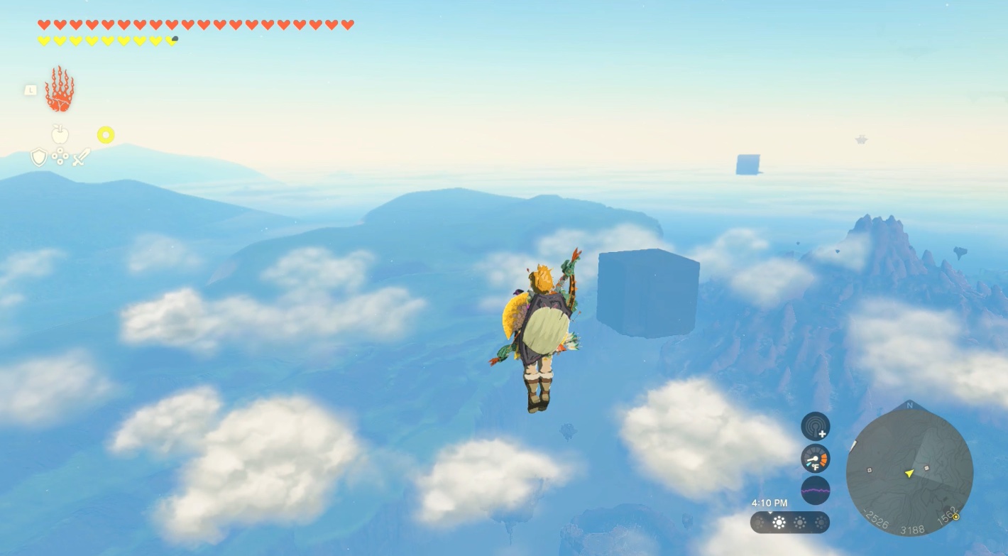 Link soars in the sky near the wind temple in Zelda: Tears of the Kingdom