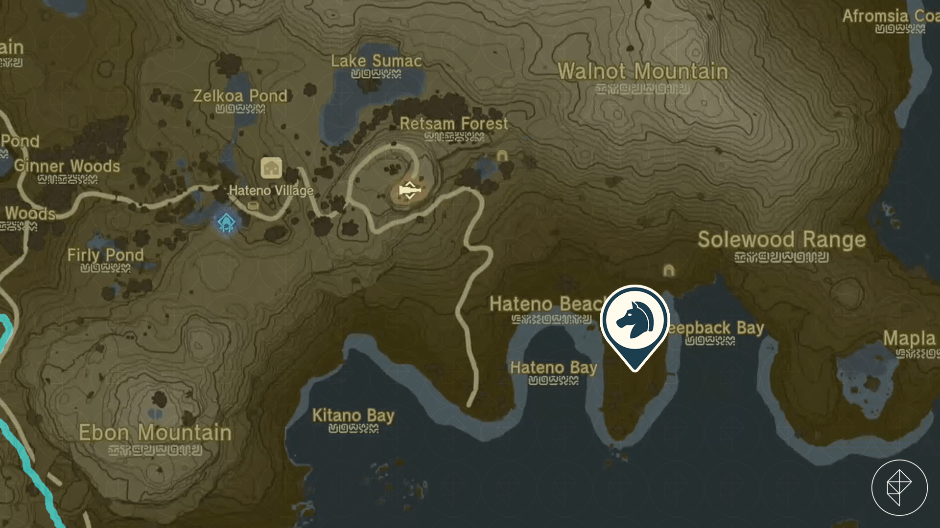 The Legend of Zelda: Tears of the Kingdom map showing the location of Ganon’s Giant Horse.