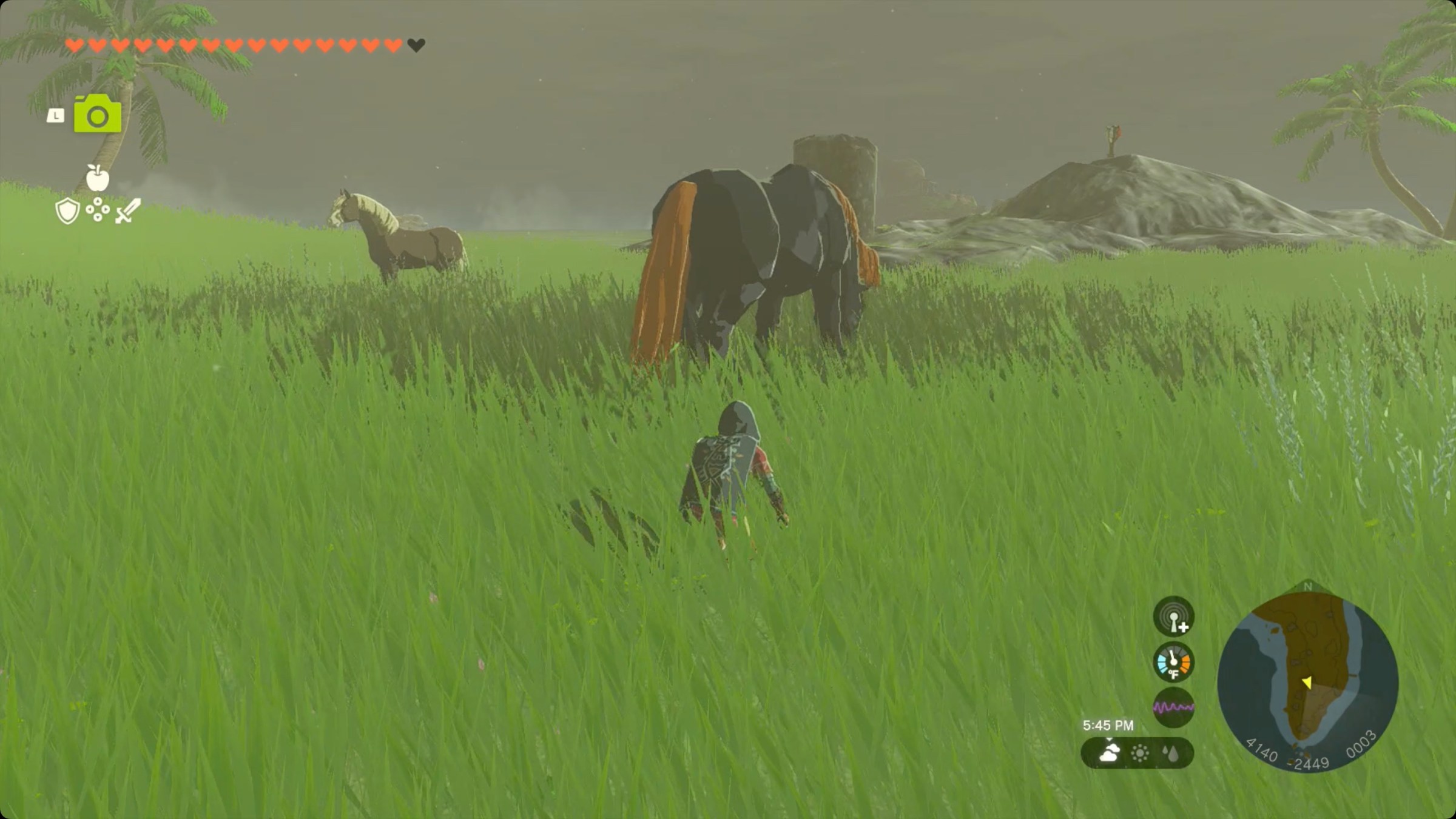 The Legend of Zelda: Tears of the Kingdom Link sneaking up on Ganon’s Giant Horse.
