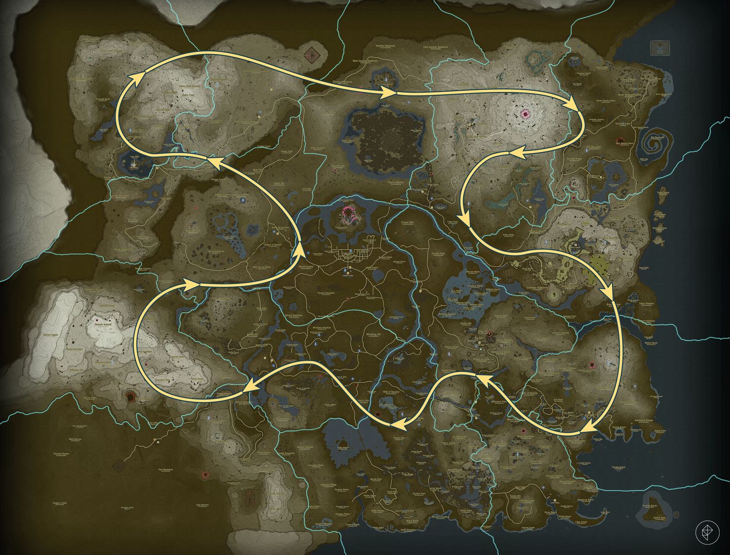A graphic made by Jeffrey Parkin at Polygon noting a community-sourced route of the Light Dragon in Zelda: Tears of the Kingdom