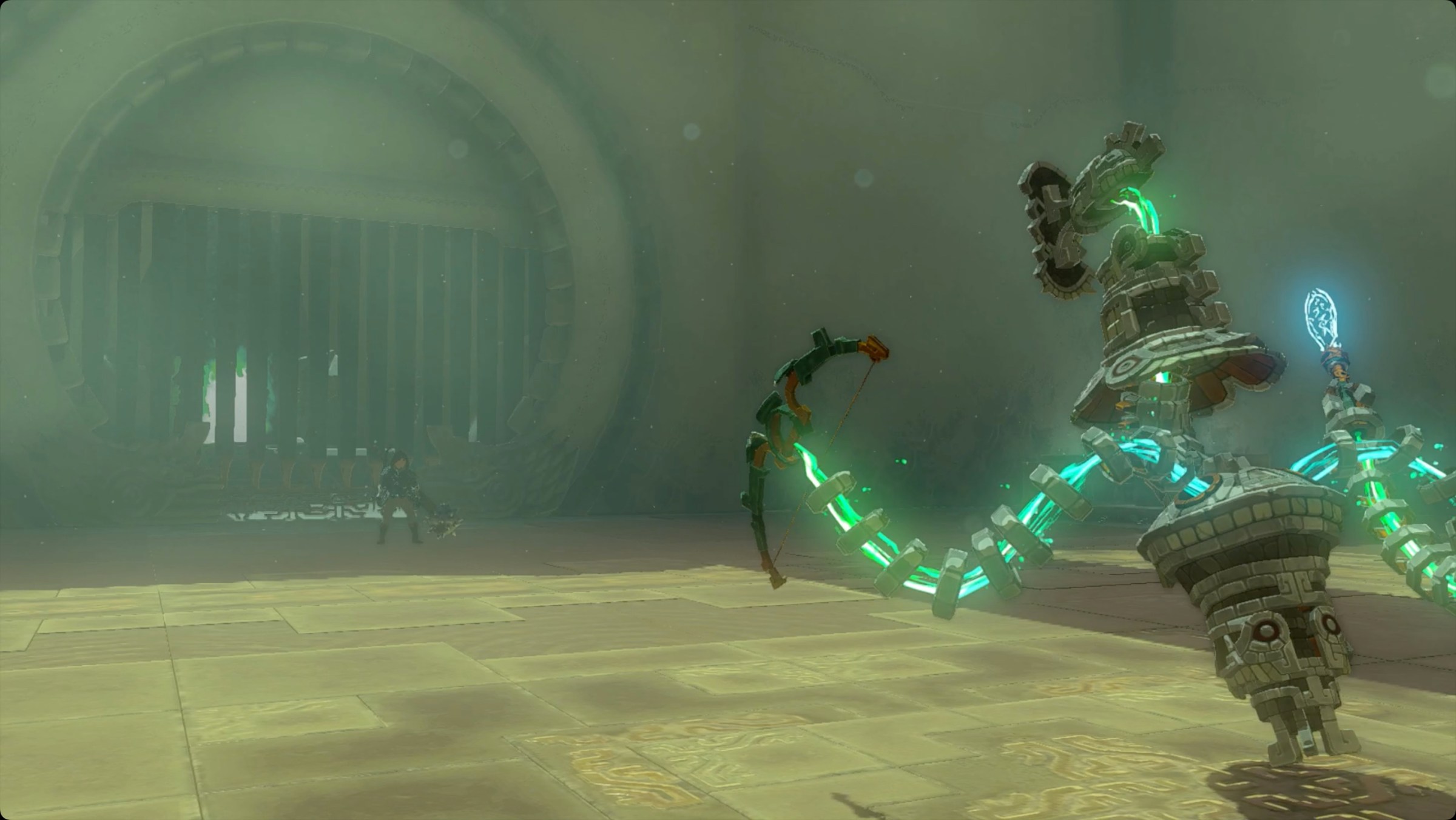 Link facing off against a Construct in Makurukis Shrine in The Legend of Zelda: Tears of the Kingdom