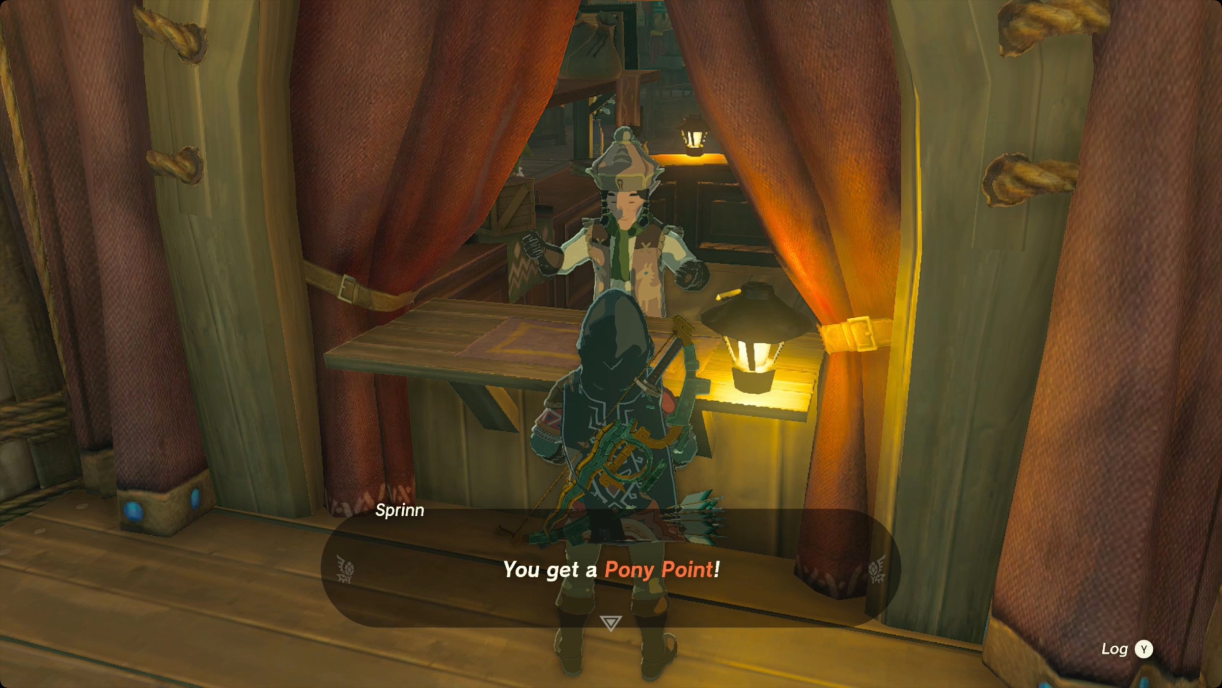 The Legend of Zelda: Tears of the Kingdom Link speaking to a stable owner and earning one Pony Point