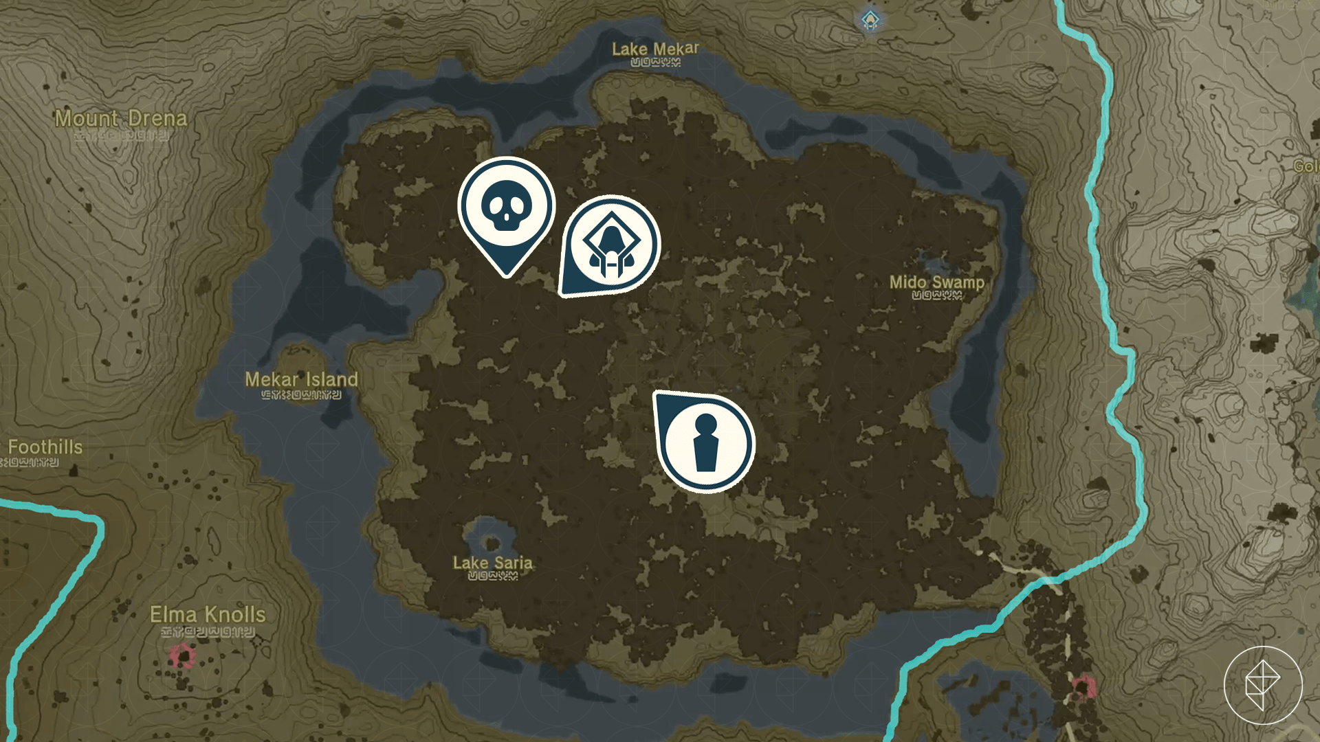 The Legend of Zelda: Tears of the Kingdom map showing the location of Zookie, Sakunbomar Shrine, and the Stone Talus.