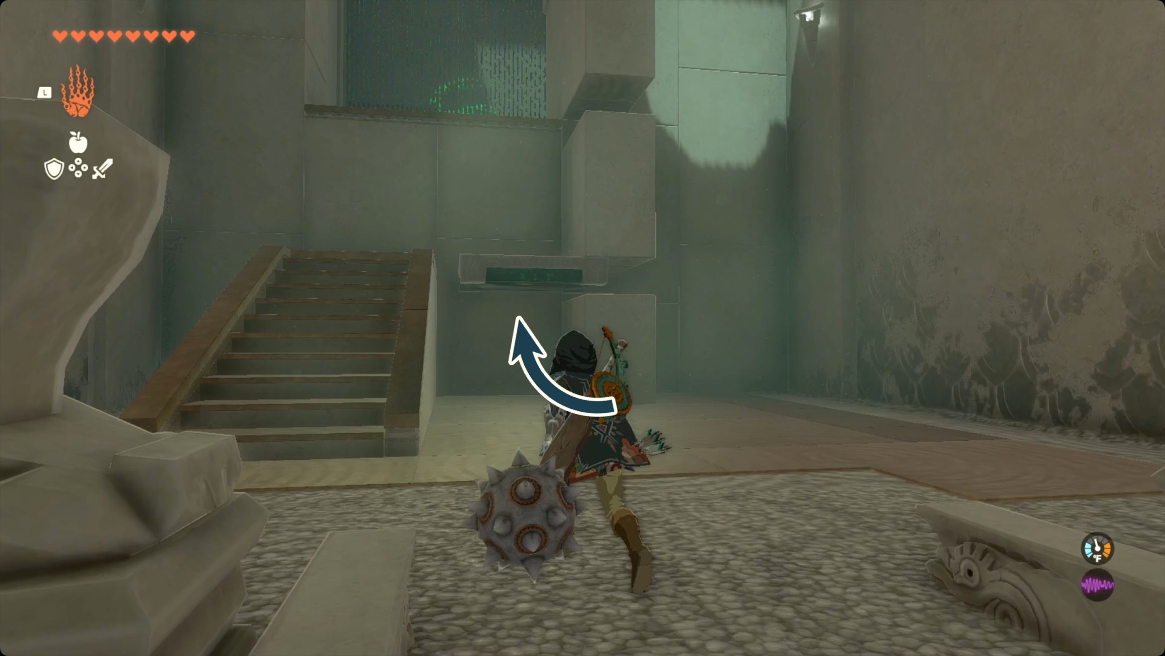 The Legend of Zelda: Tears of the Kingdom Link approaching a platform in Sepapa Shrine
