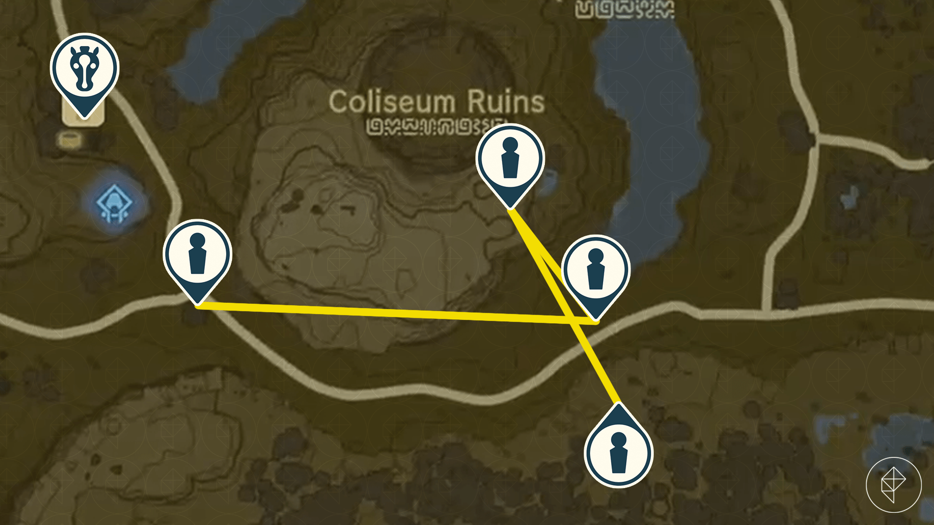 The Legend of Zelda: Tears of the Kingdom map showing the route you’ll follow during “The Beckoning Woman.”