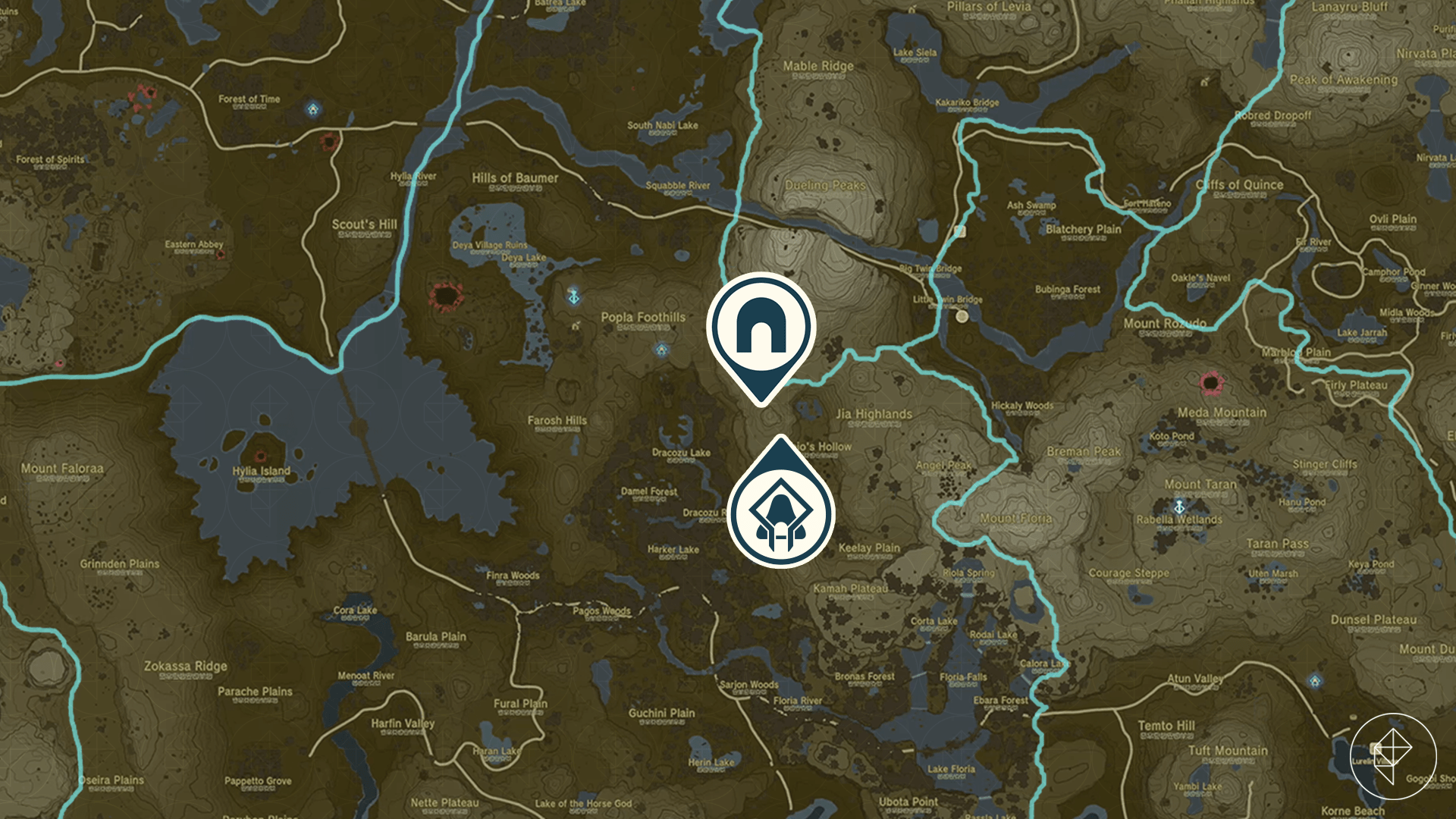 The Legend of Zelda: Tears of the Kingdom map showing the location of the Utojis Shrine
