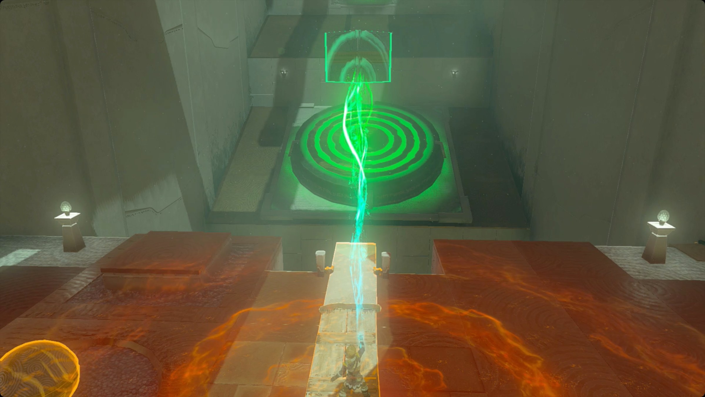 The Legend of Zelda: Tears of the Kingdom Link preparing to launch himself in Wao-os Shrine.