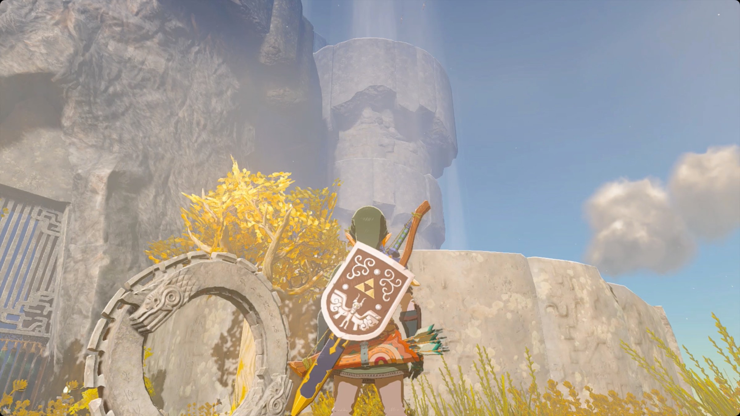 The Legend of Zelda: Tears of the Kingdom Link on the Zonaite Forge Island after turning on the fan towers.