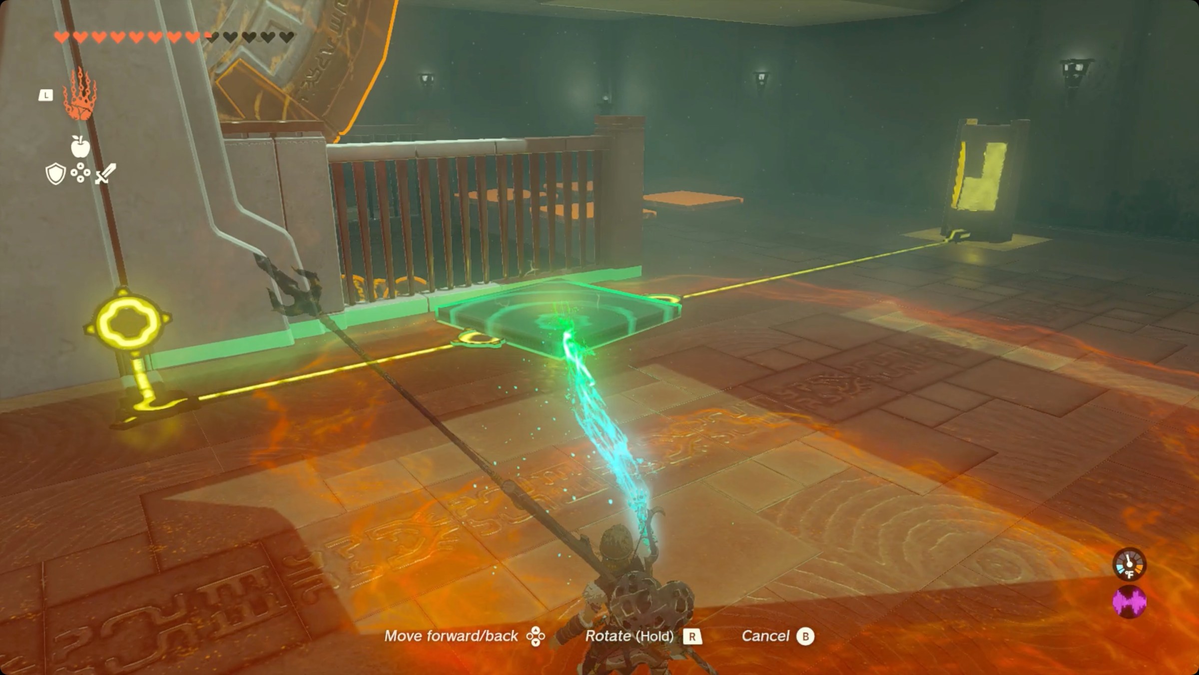 The Legend of Zelda: Tears of the Kingdom Link using Ultrahand to place a platform and complete a circuit
