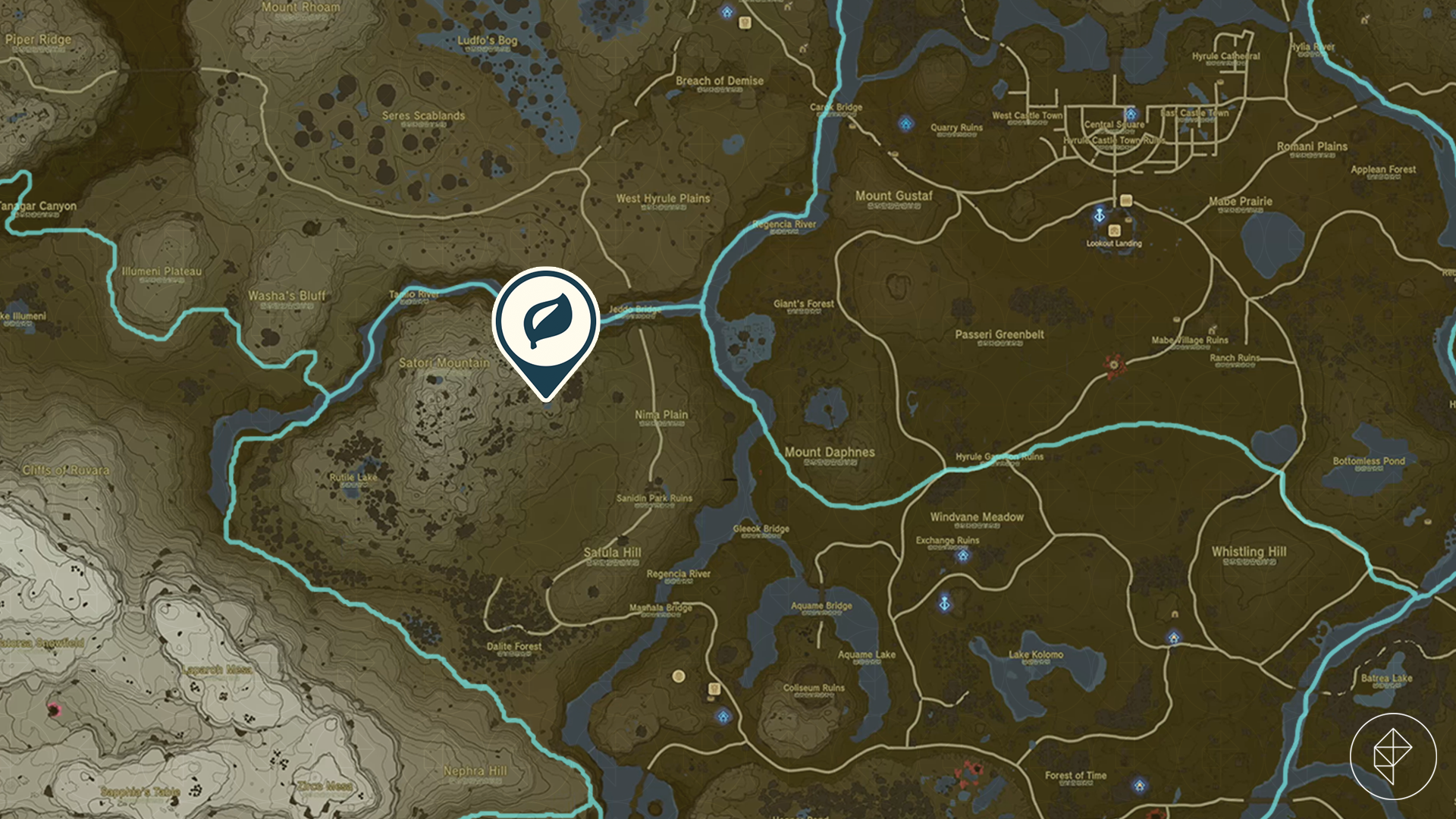 The Legend of Zelda: Tears of the Kingdom map showing the location of an apple orchard