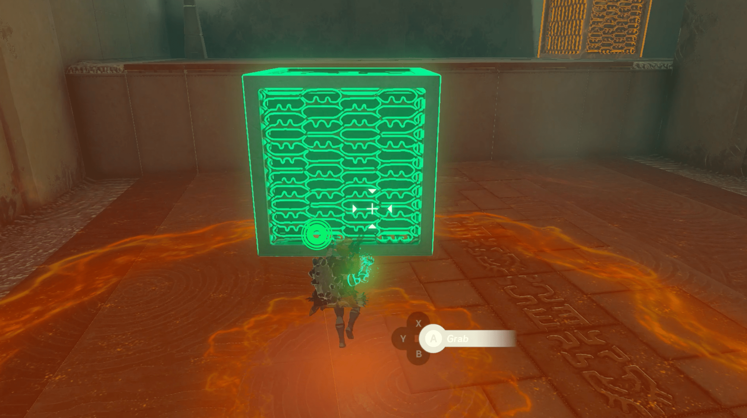 An image of Link using Ultrahand to move a cube in The Legend of Zelda: Tears of the Kingdom.