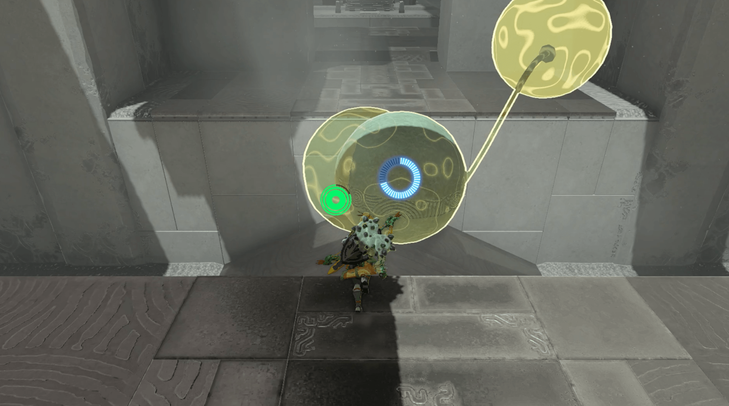 An image of Link using Recall to rewind time on a giant ball in The Legend of Zelda: Tears of the Kingdom.