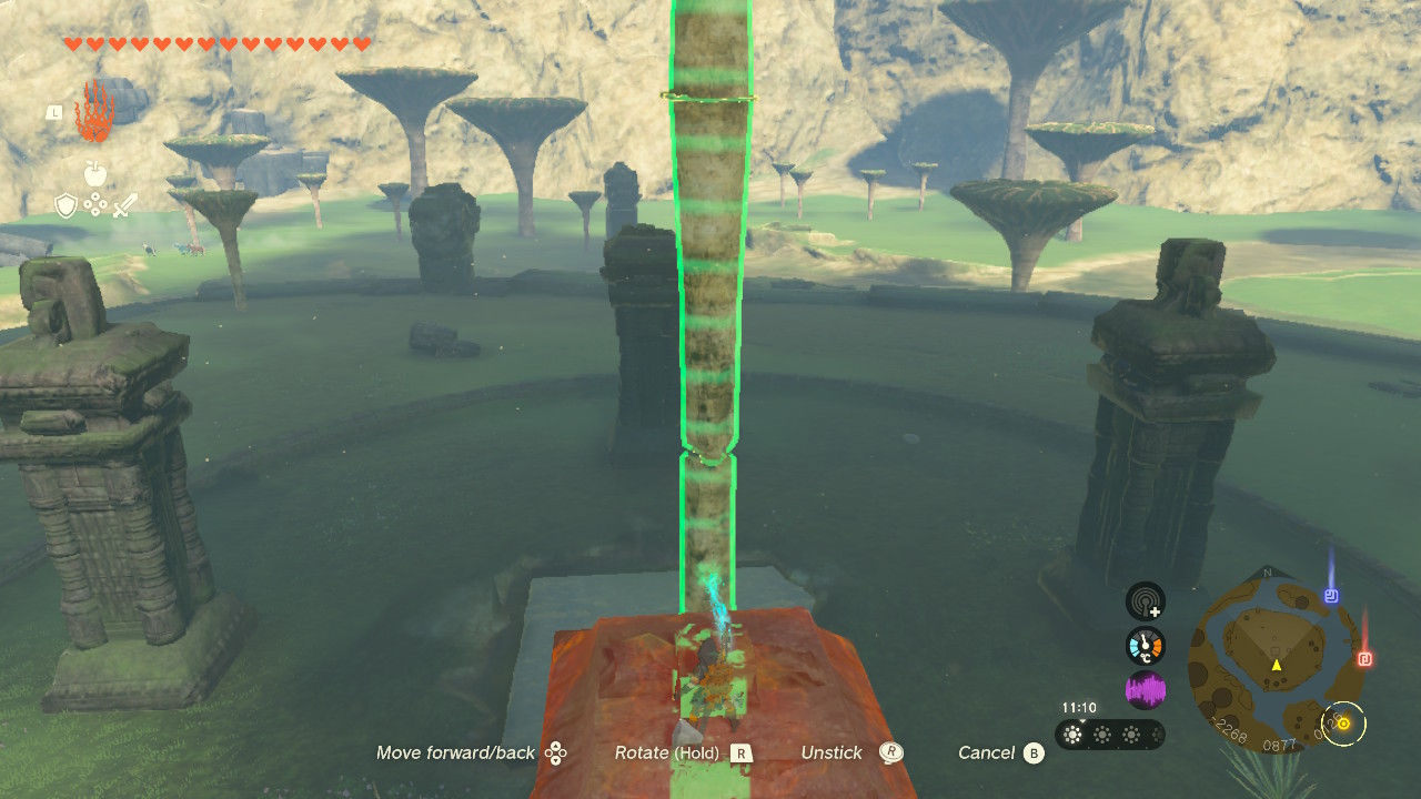 Link uses Ultrahand to create a really big log while looking for the Awakening Armor in Zelda Tears of the Kingdom.
