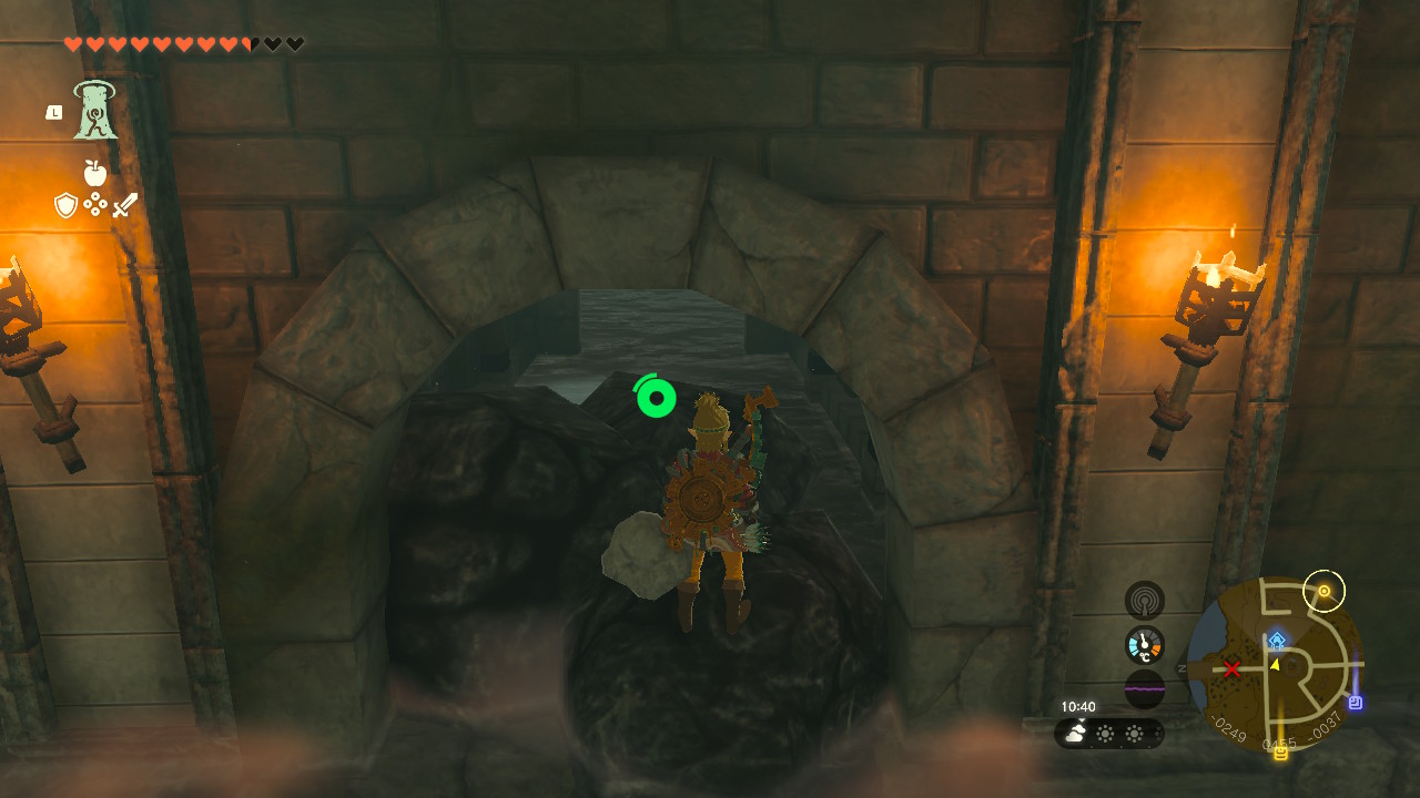 Link stares at a giant pile of black rubble clogging a tunnel on the way to the Soldier’s Armor in Zelda Tears of the Kingdom.
