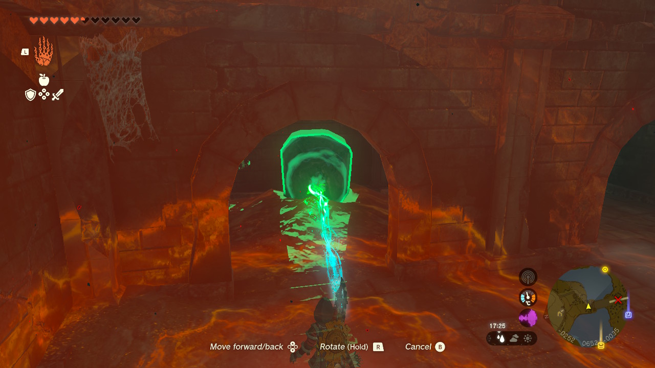 Link uses Ultrahand to levitate a boulder while looking for the Soldier’s Armor in Zelda Tears of the Kingdom.