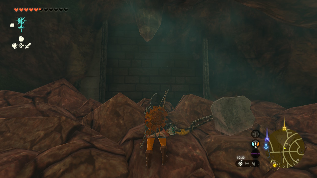 Link stands under stalactite in a cave while looking for the Soldier’s Armor in Zelda Tears of the Kingdom.