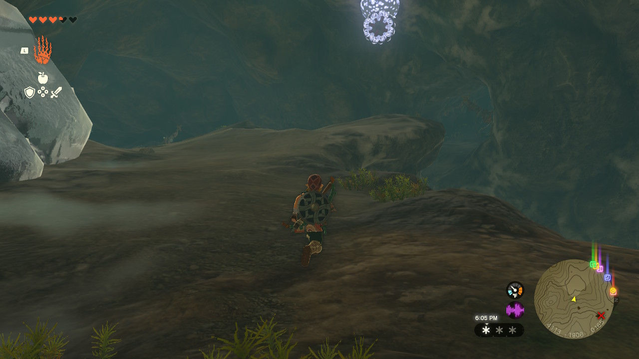 Link takes an upper path toward the Barbarian Armor chest, which is guarded by a Like Like in Zelda: Tears of the Kingdom