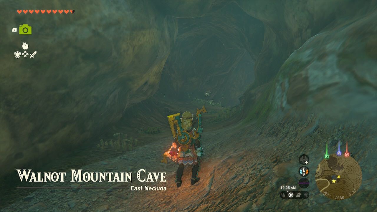 Link stands in the entrance to Walnot Mountain Cave in Zelda: Tears of the Kingdom