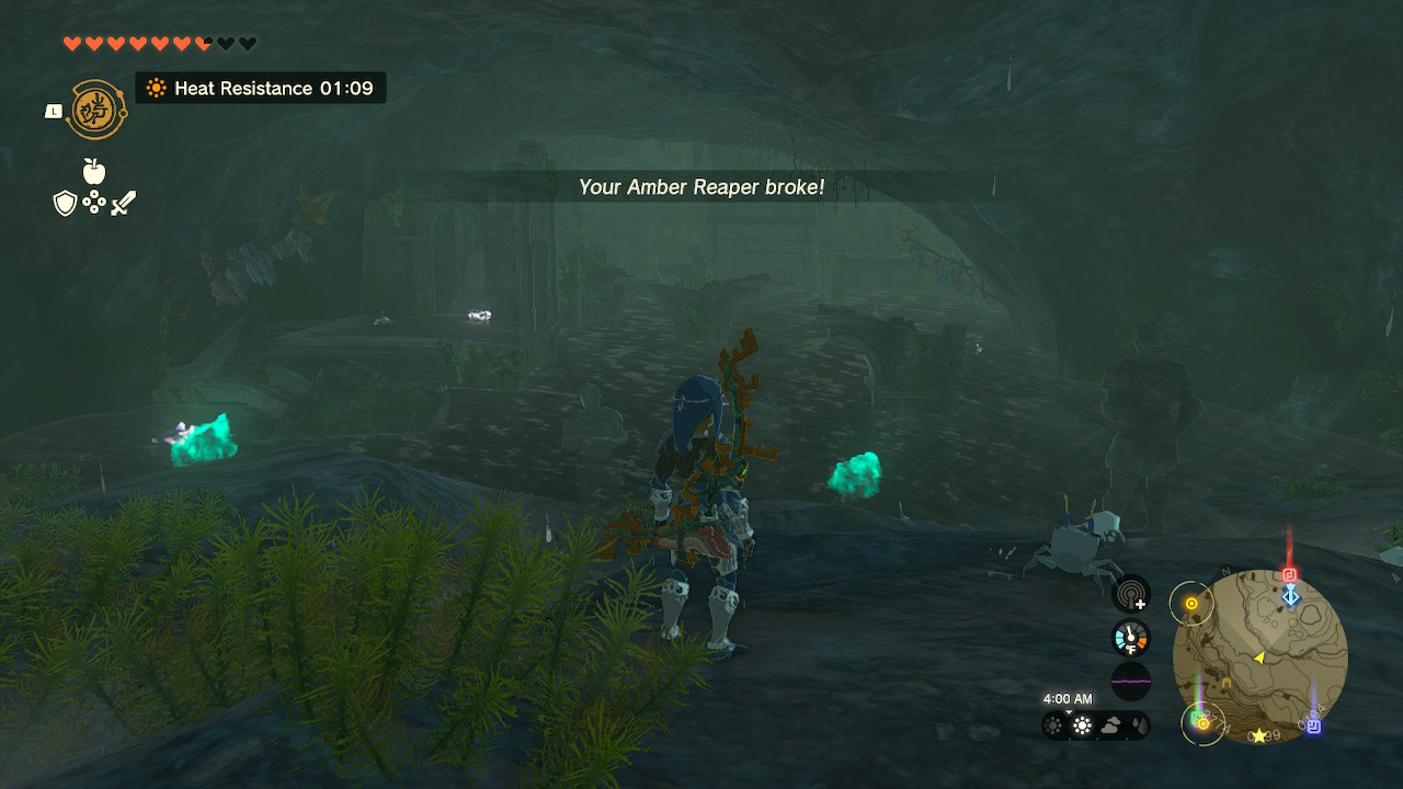 Link stands in front of a flooded room with statues and ruins in Zelda: Tears of the Kingdom