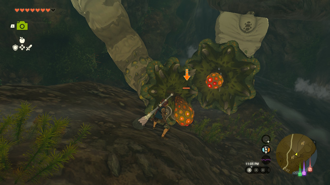Link prepares to hit the weak point of a Like Like in Zelda: Tears of the Kingdom