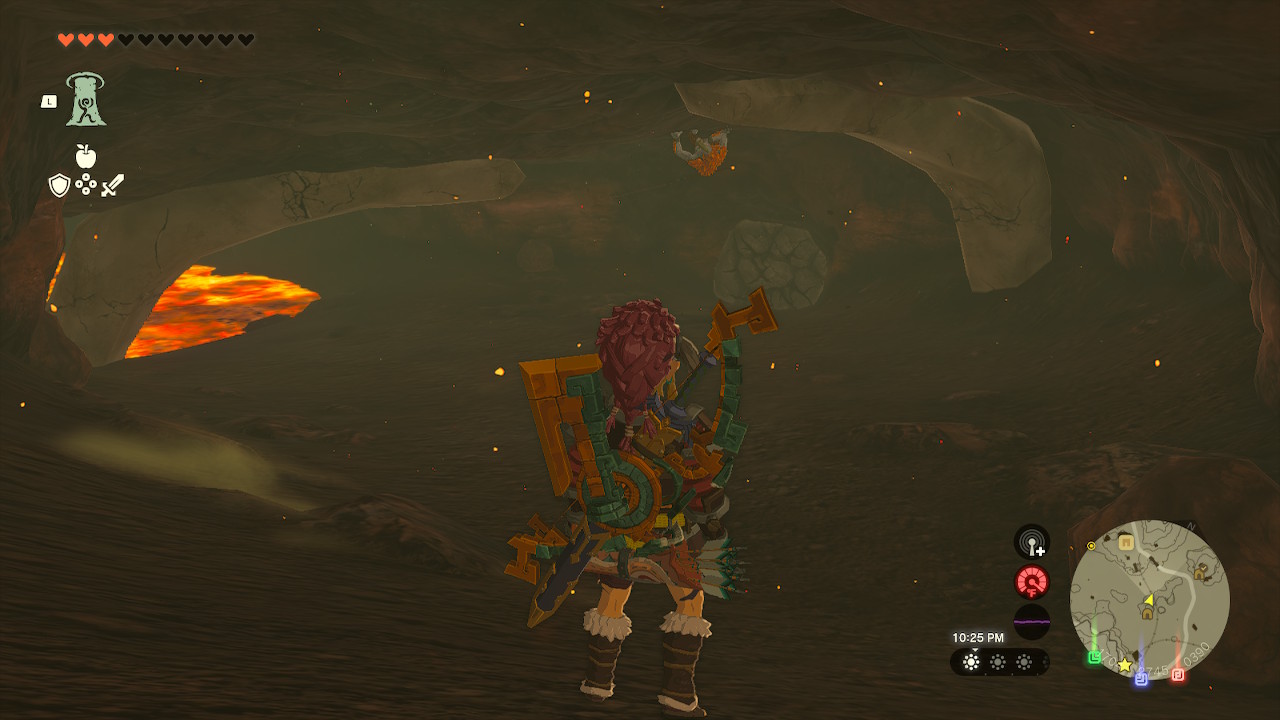 Link prepares to fight a Horriblin inside the YunoboCo HQ South Cave in Zelda: Tears of the Kingdom