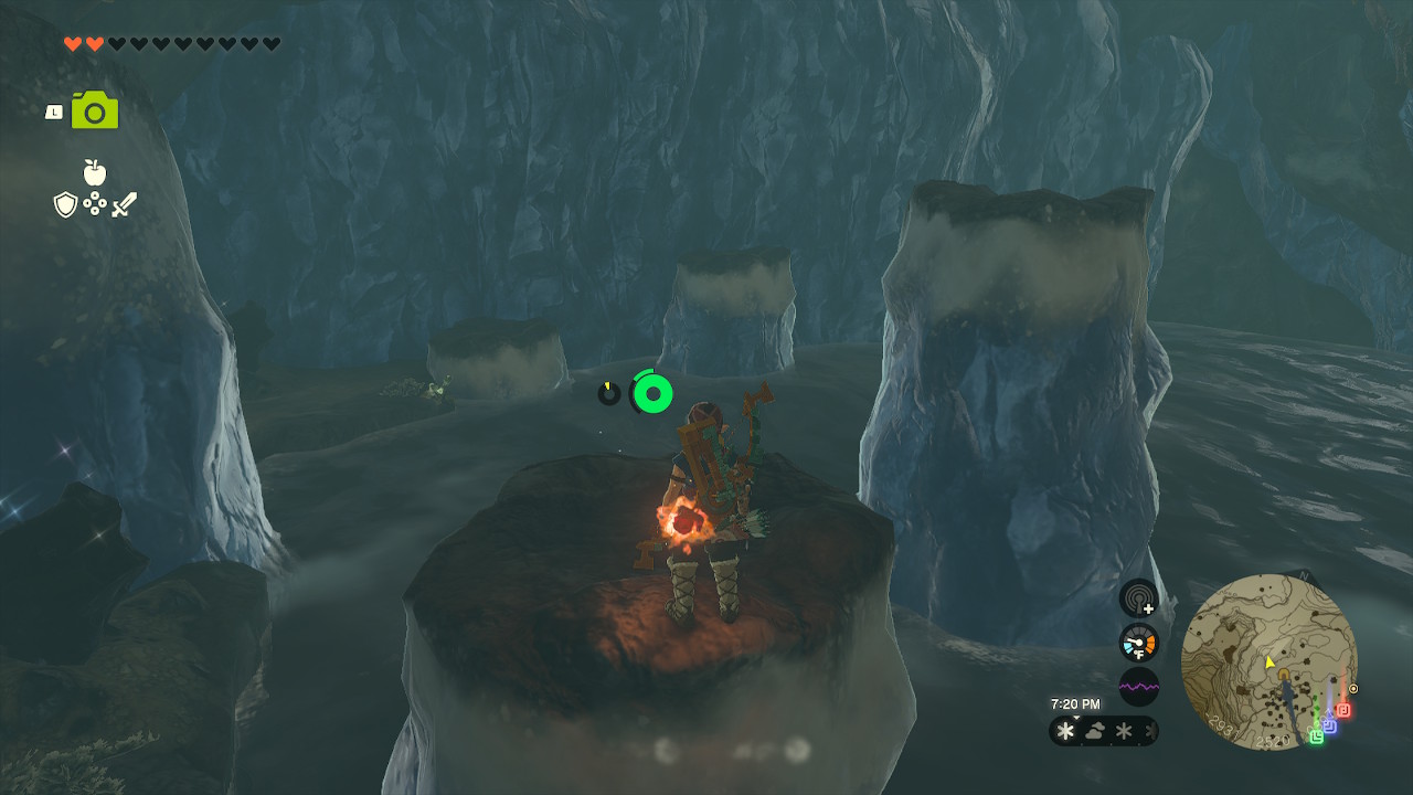 Link stands on an ice structure inside a cave in Zelda: Tears of the Kingdom
