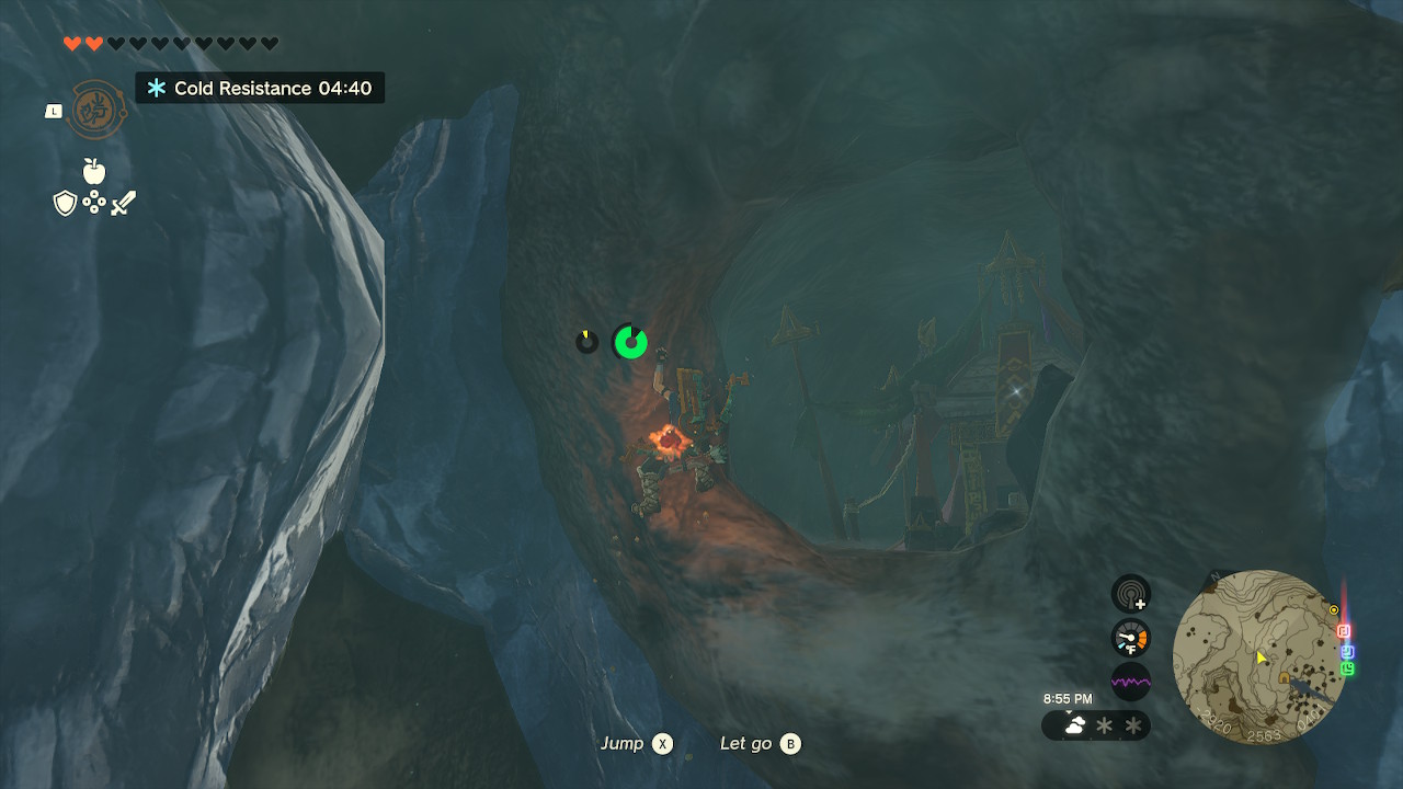 Link takes a leap during climbing to get to a treasure room in Zelda: Tears of the Kingdom