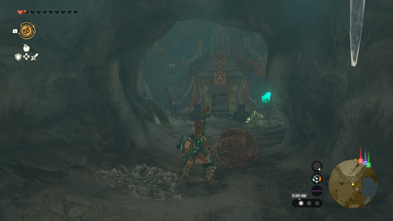 Link reveals the treasure room after destroying the rock wall in Zelda: Tears of the Kingdom