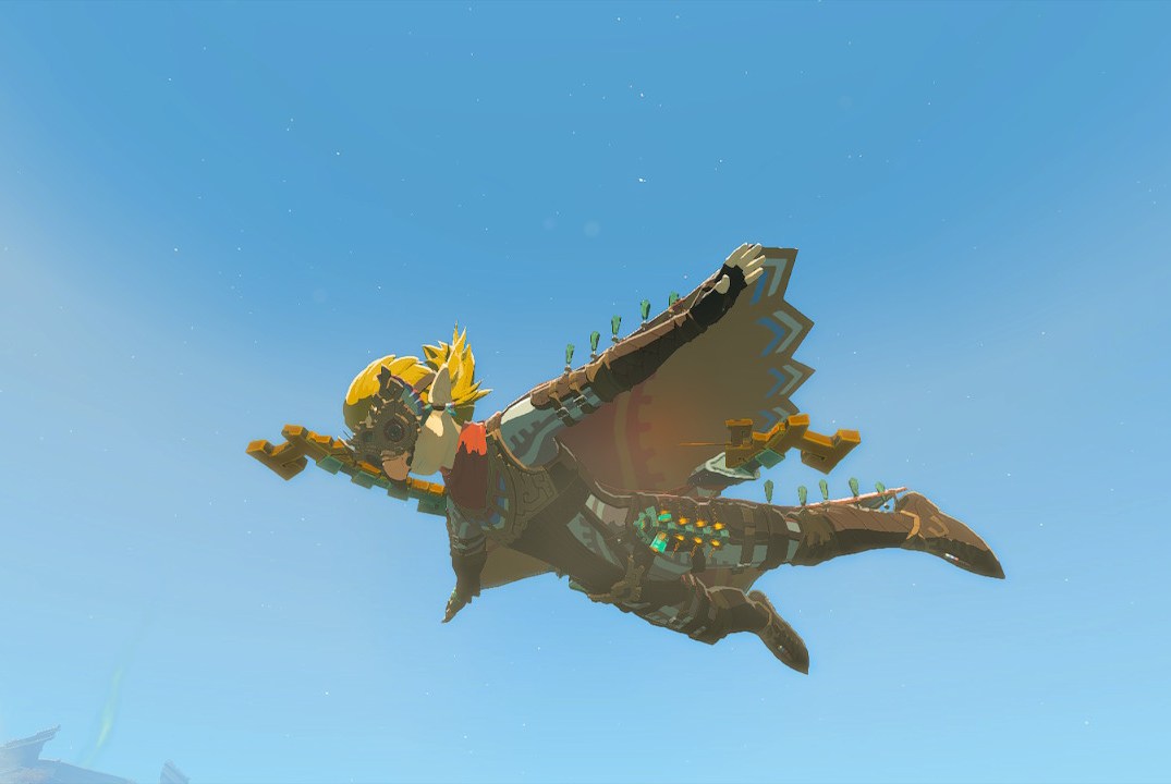 Link skydives wearing the Glide Armor set in Zelda: Tears of the Kingdom