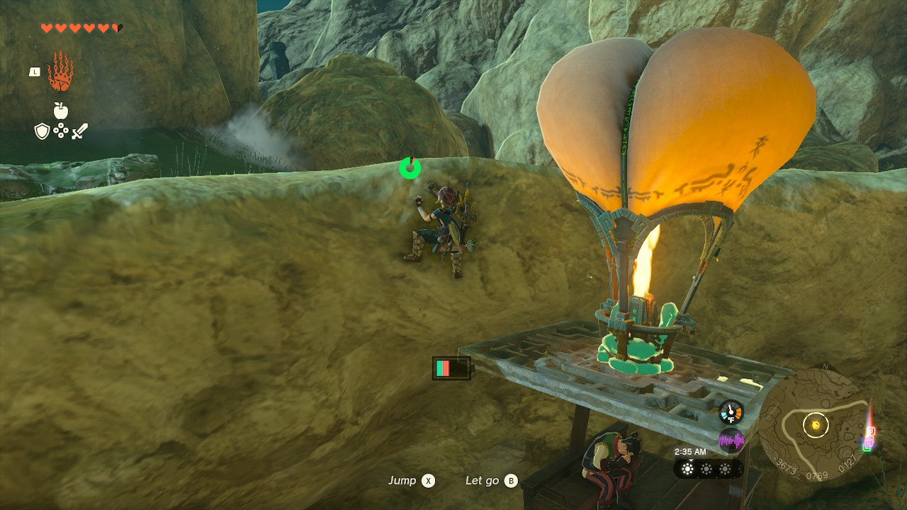 Link climbs a wall to grab Eustus’ wagon once he’s outside the hole in Zelda: Tears of the Kingdom