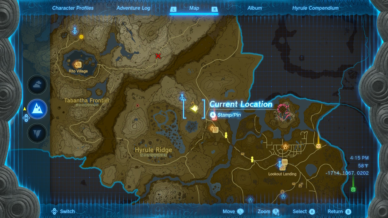 The map location of the first sighting of Hestu in Zelda: Tears of the Kingdom