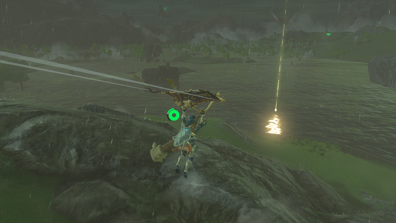Link approaches a Star Fragment location with his paraglider in Zelda: Tears of the Kingdom