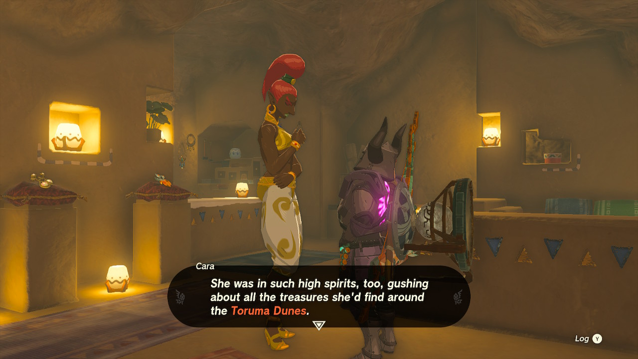 Cara tells Link about the missing owner, who’s likely around the Toruma Dunes in Zelda: Tears of the Kingdom