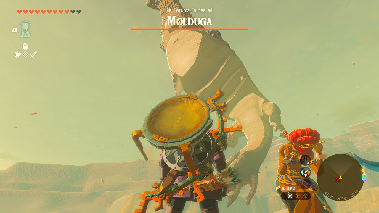 The Molduga jumps off to the air after an explosion in Zelda: Tears of the Kingdom