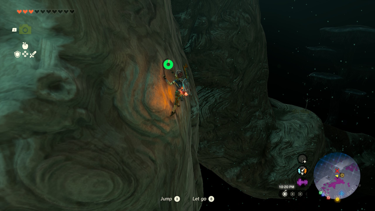 Link climbs over one of the ends of the root in Zelda: Tears of the Kingdom