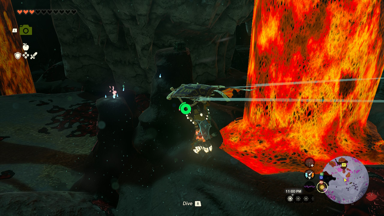 Link glides over some tall structures that have Poe on them in Zelda: Tears of the Kingdom
