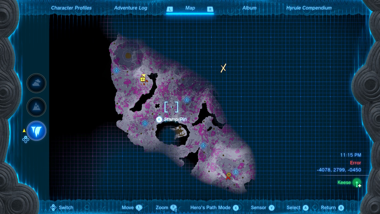 A zoomed-out view of the entire trip for this armor piece in Zelda: Tears of the Kingdom