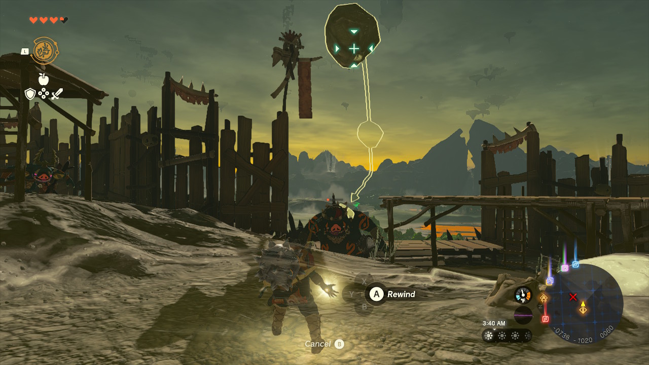Link uses Recall on a boulder to hit a goblin in Zelda: Tears of the Kingdom