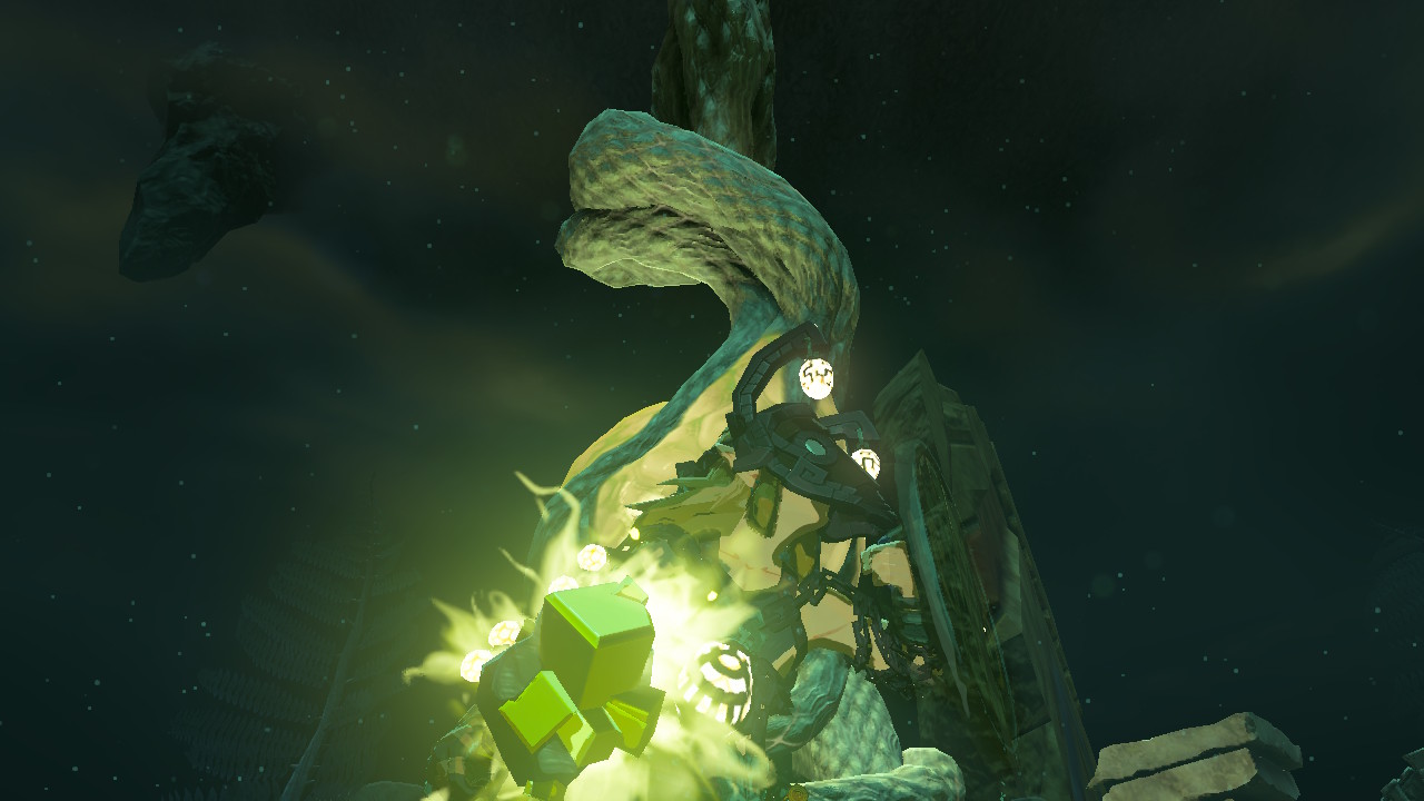 Link wears the Miner’s Armor in the Depths, standing on guard with his shield and a Topaz Rod in Zelda: Tears of the Kingdom