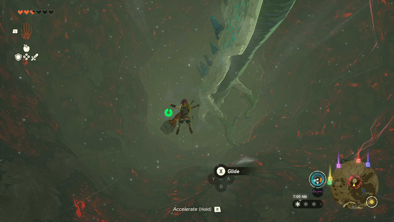 Link skydives into a chasm alongside a dragon in Zelda: Tears of the Kingdom