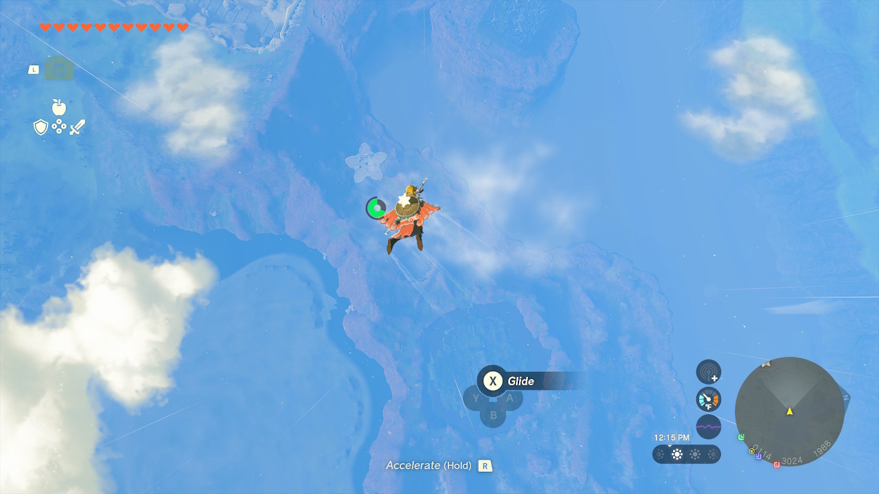 Link skydives toward the star-shaped island in Zelda: Tears of the Kingdom