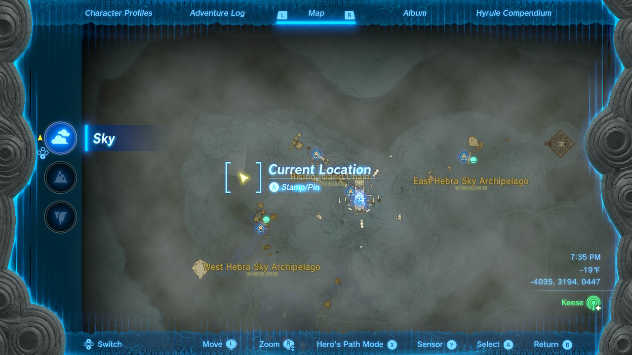 A screenshot of the map location of the stone table #1 in Zelda: Tears of the Kingdom