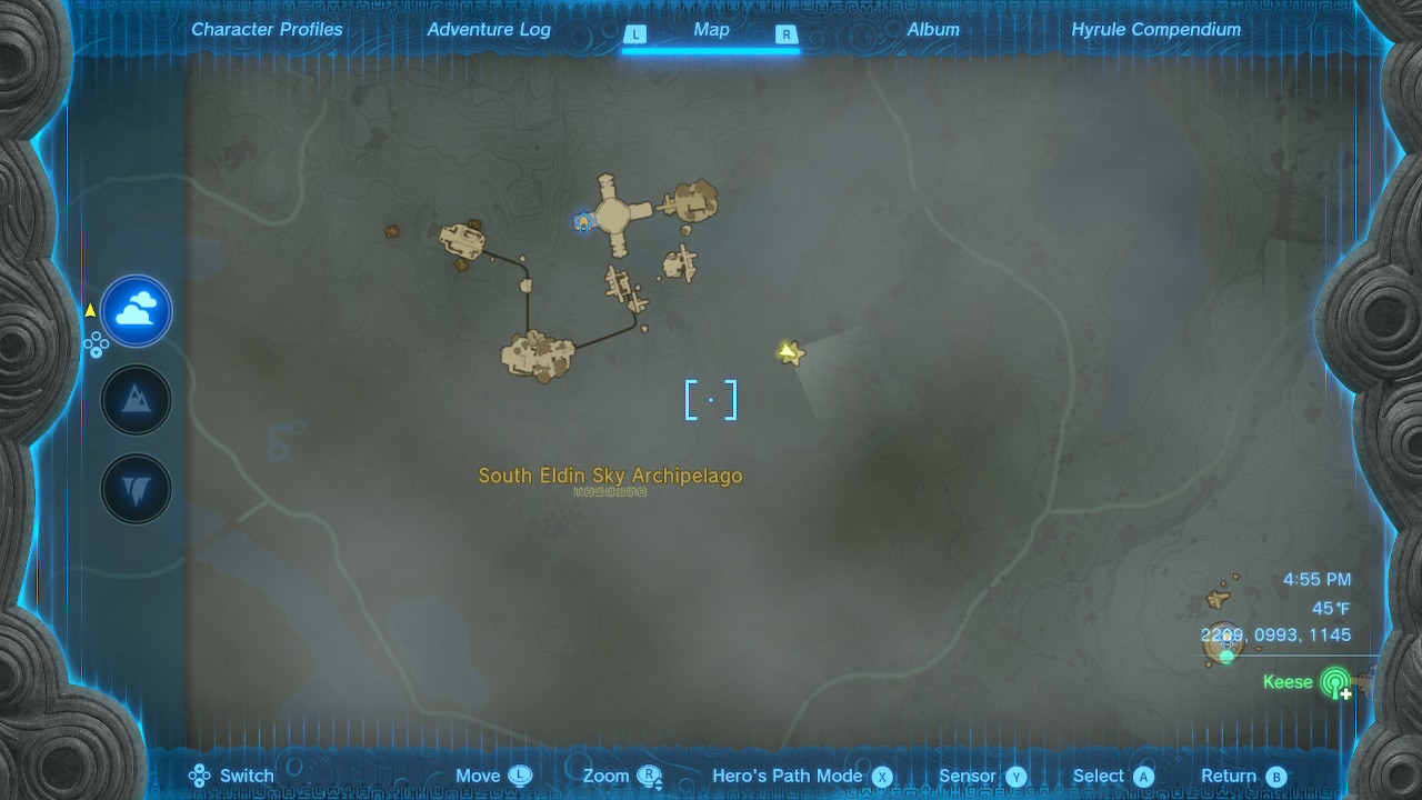 A screenshot of the map location of stone table #5 in Zelda: Tears of the Kingdom