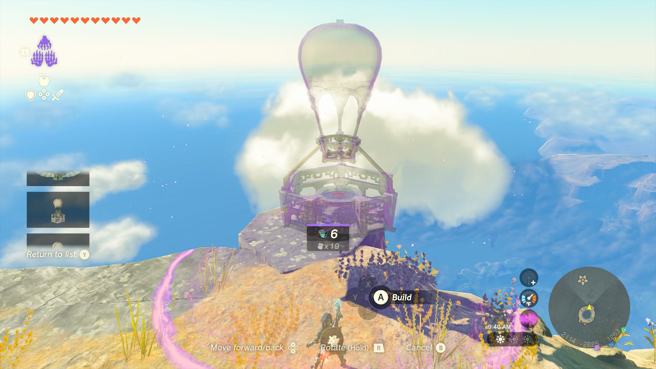 Link uses Auto Build to make an air balloon in Zelda: Tears of the Kingdom