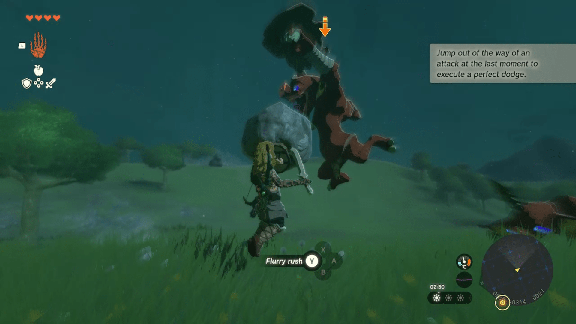 Link about to Flurry Rush an enemy in Zelda: Tears of the Kingdom
