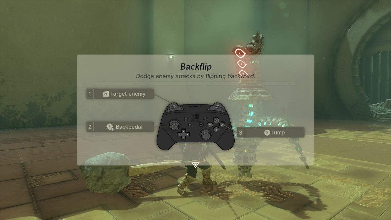 Backflip controls tutorial in Zelda: Tears of the Kingdom