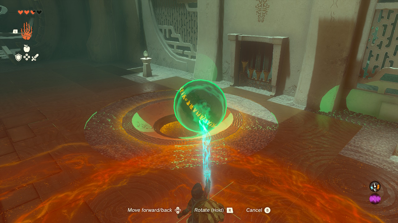 Link drops a ball in a pit in the Tukarok Shrine in Zelda Tears of the Kingdom.