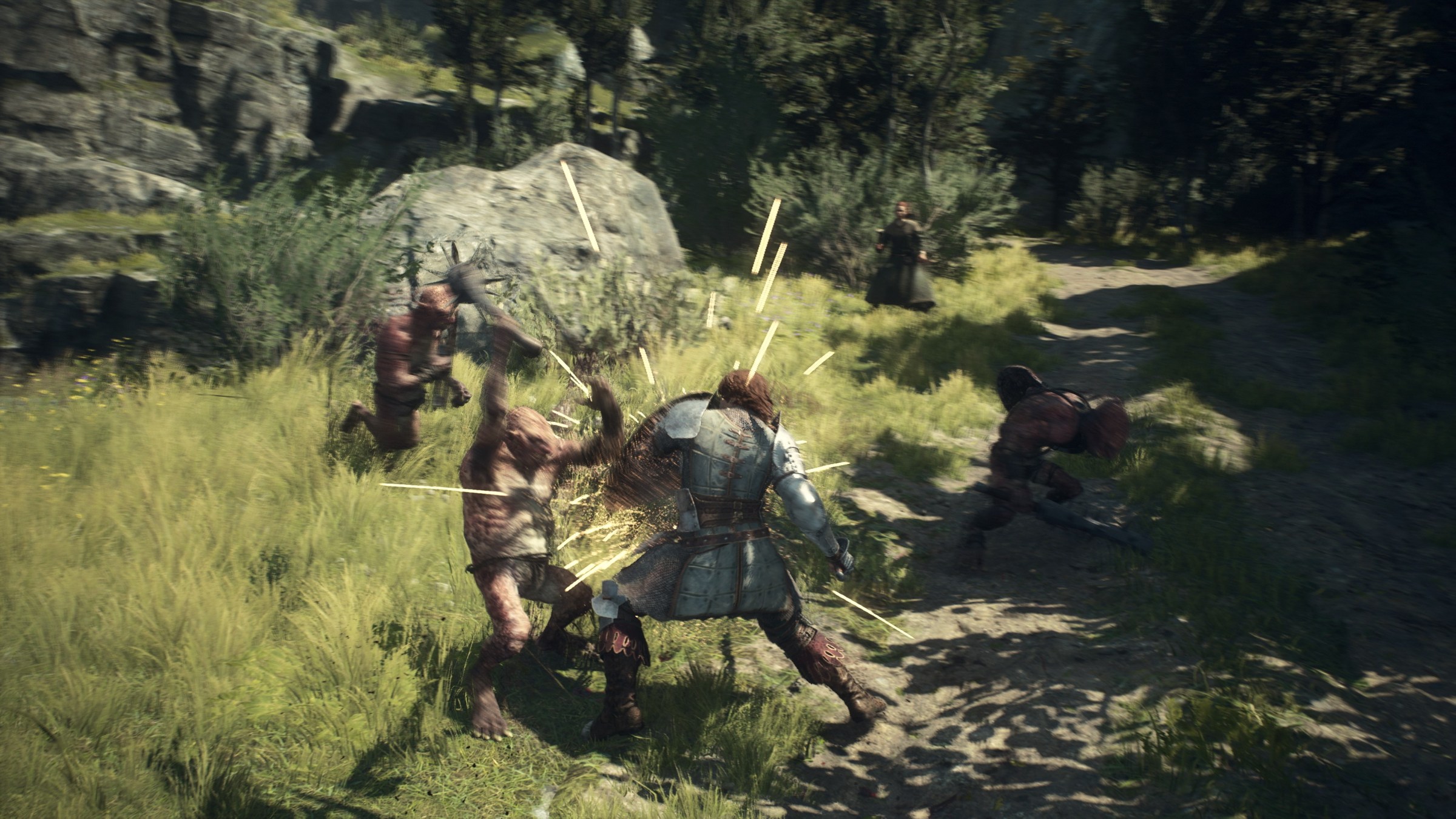 An Arisen fighter blocks a goblin attack in Dragon’s Dogma 2