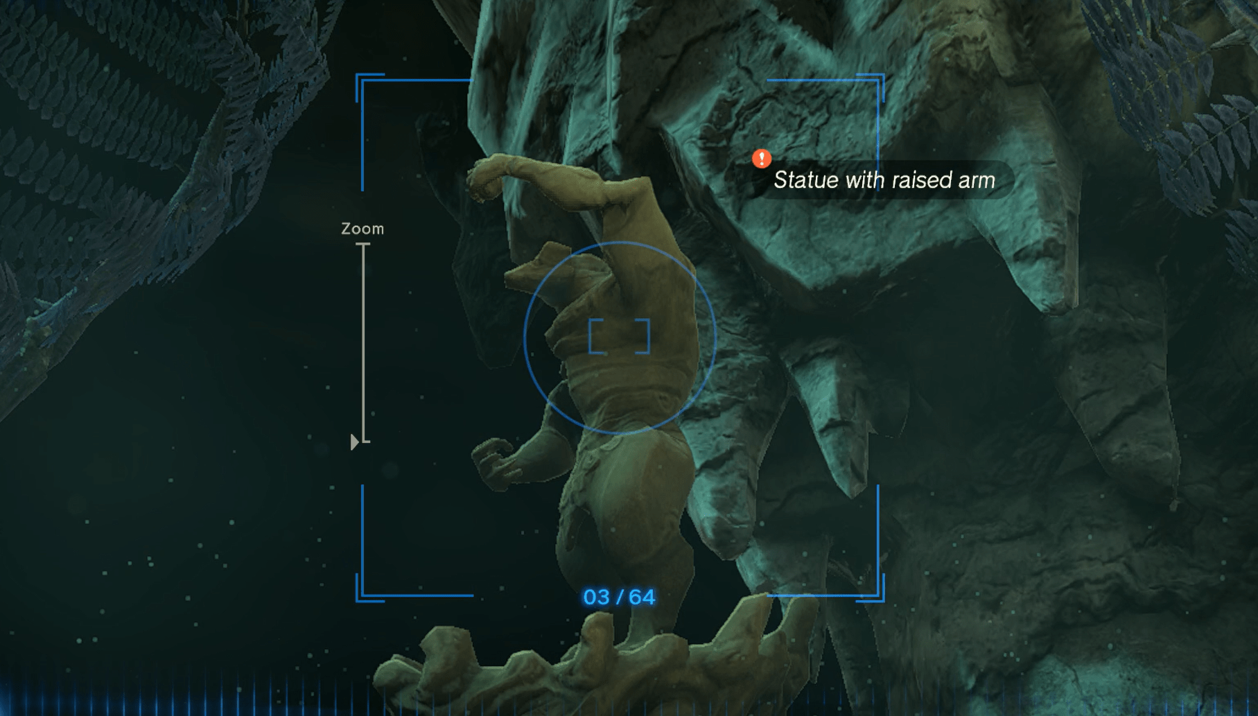 Zelda: Tears of the Kingdom camera UI, showing a statue within the frame